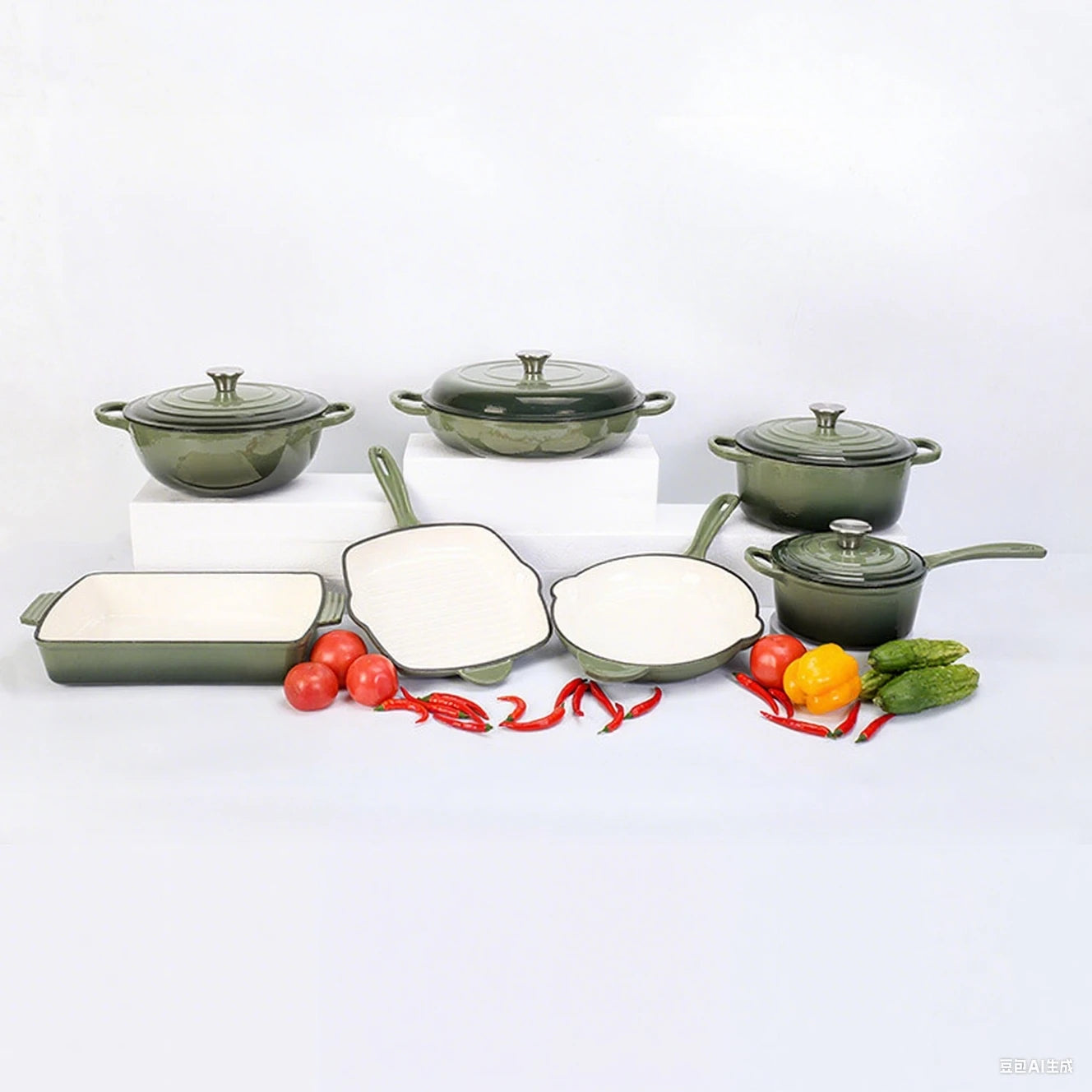 7 Pieces Enamel Cast Iron Cookware Set Gas Induction Cooker Universal Dutch Oven Frying Pan Saucepan Milk Pot Set with Lid