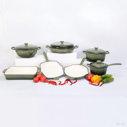 7 Pieces Enamel Cast Iron Cookware Set Gas Induction Cooker Universal Dutch Oven Frying Pan Saucepan Milk Pot Set with Lid