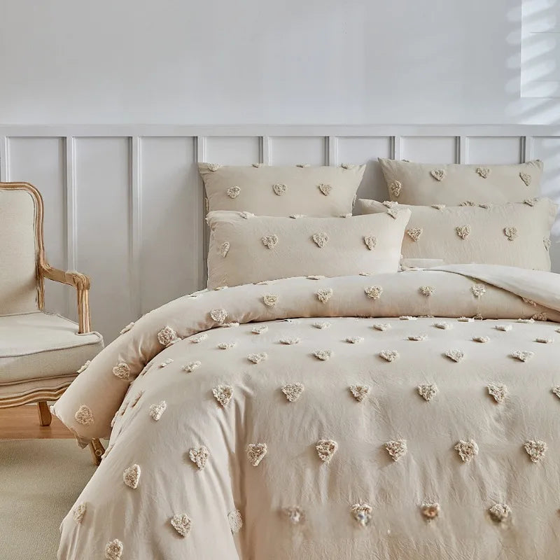 Heart Shape Fluffy Duvet Cover Set All Seasons Bedding Set with Quilt Cover and Pillowcase Double Queen Comforter Cover Set
