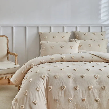 Heart Shape Fluffy Duvet Cover Set All Seasons Bedding Set with Quilt Cover and Pillowcase Double Queen Comforter Cover Set