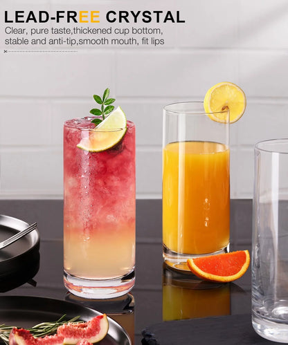 Drinking Glasses Set of 8, 16Oz Crystal Highball Glasses