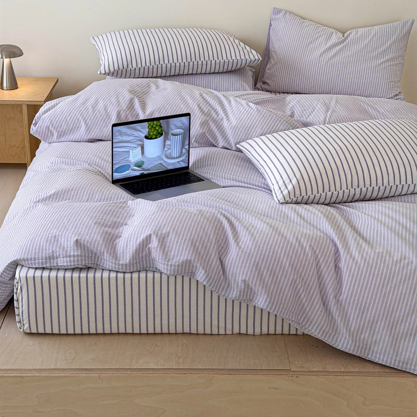 Japanese Blue Striped 100% Cotton Duvet Cover Set Queen King Bedding Set Soft Skin-friendly Comforter Cover Pillowcases Bedsheet