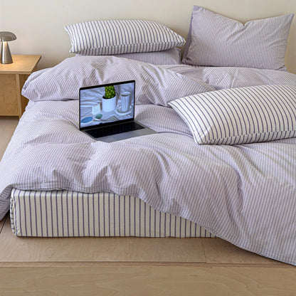 Japanese Blue Striped 100% Cotton Duvet Cover Set Queen King Bedding Set Soft Skin-friendly Comforter Cover Pillowcases Bedsheet