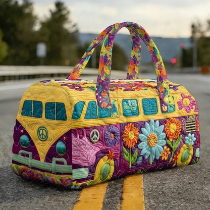 Bohemian Style Vintage Sunflower Print Quilted Duffle Bag Hippie Peace Travel Tote HandBag Men Women Weekender Bags