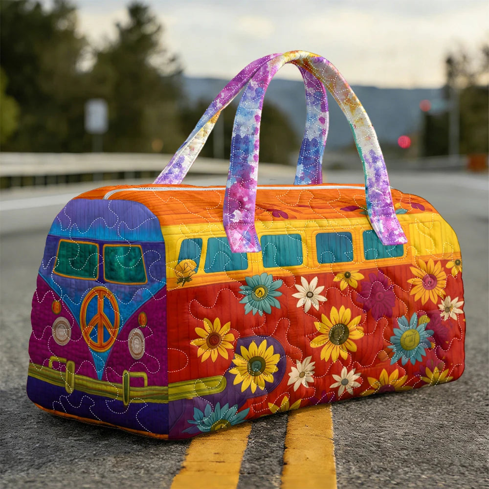 Bohemian Style Vintage Sunflower Print Quilted Duffle Bag Hippie Peace Travel Tote HandBag Men Women Weekender Bags
