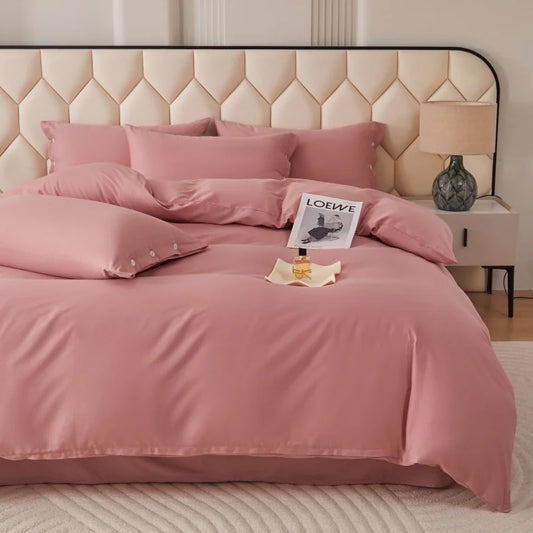 New 100% Cotton High-quality Solid-color Quilt Cover and Two Pillowcases Set Soft Skin-friendly and Breathable