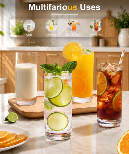 Drinking Glasses Set of 8, 16Oz Crystal Highball Glasses