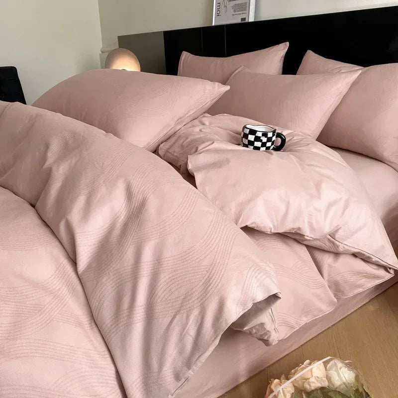 Light Luxury Soft Thick 100% Cotton Flat Sheet Sets Satin Jacquard Silky Bedding Set for Seasons Single Double Bed Comfort Set