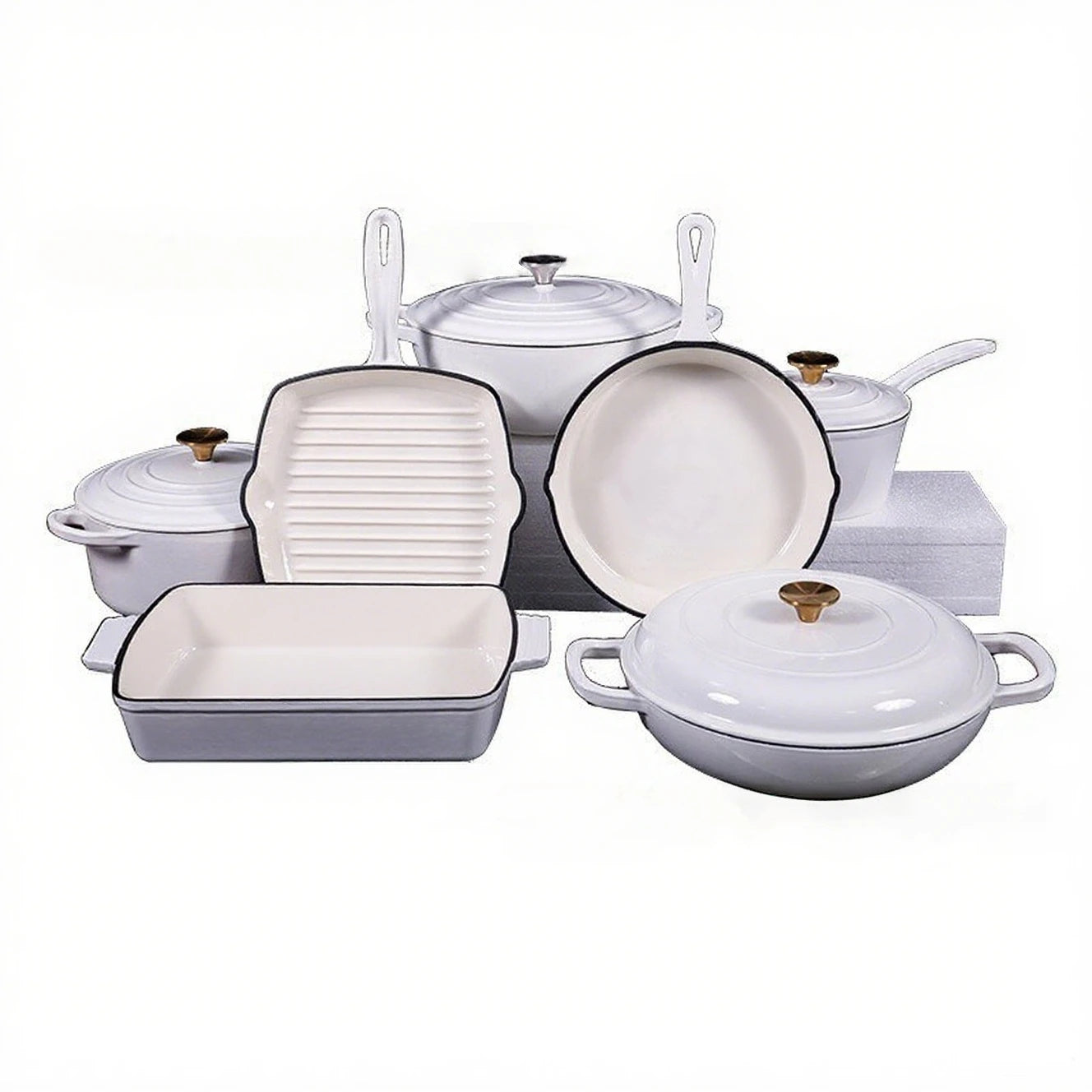 7 Pieces Enamel Cast Iron Cookware Set Gas Induction Cooker Universal Dutch Oven Frying Pan Saucepan Milk Pot Set with Lid