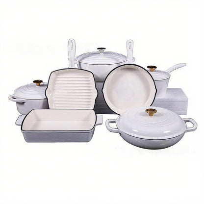 7 Pieces Enamel Cast Iron Cookware Set Gas Induction Cooker Universal Dutch Oven Frying Pan Saucepan Milk Pot Set with Lid