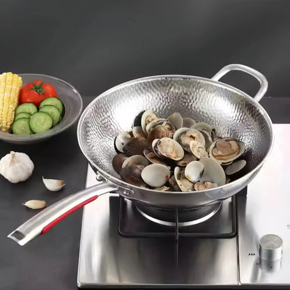 Stainless Steel Round Bottom Wok Uncoated Non-stick Pan Can Be Used in Concave Induction Cooker, Household Stir-frying