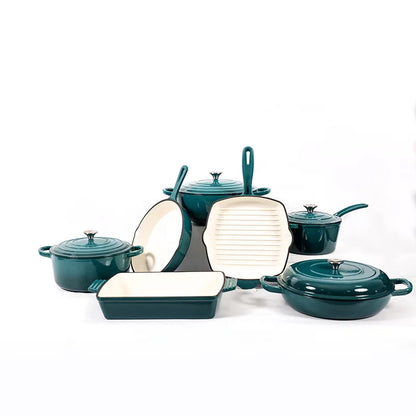 7 Pieces Enamel Cast Iron Cookware Set Gas Induction Cooker Universal Dutch Oven Frying Pan Saucepan Milk Pot Set with Lid