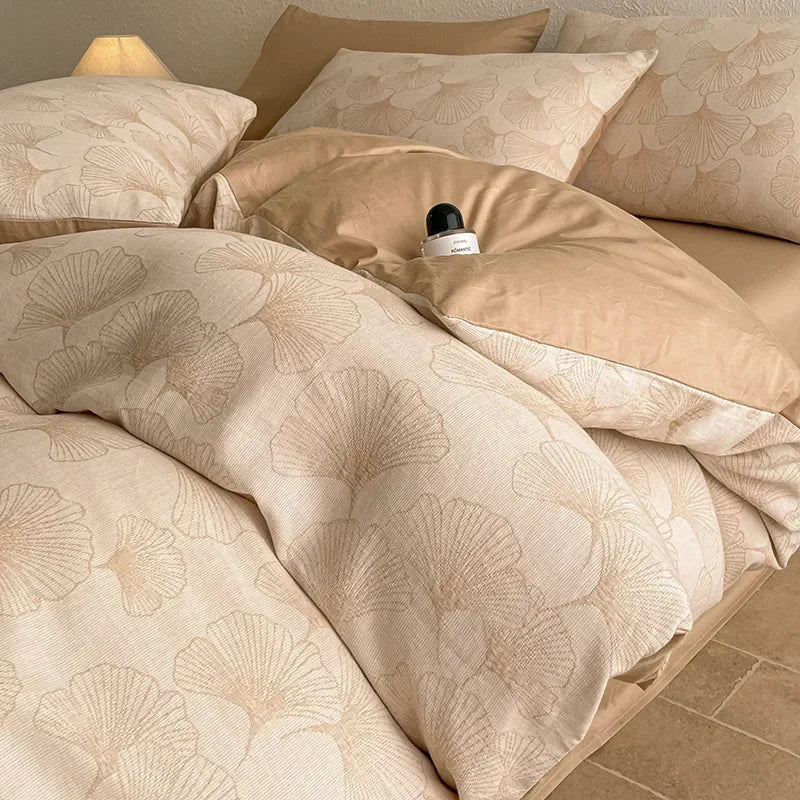 Light Luxury Soft Thick 100% Cotton Flat Sheet Sets Satin Jacquard Silky Bedding Set for Seasons Single Double Bed Comfort Set