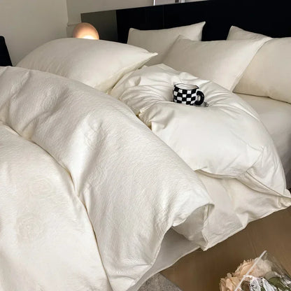 Light Luxury Soft Thick 100% Cotton Flat Sheet Sets Satin Jacquard Silky Bedding Set for Seasons Single Double Bed Comfort Set