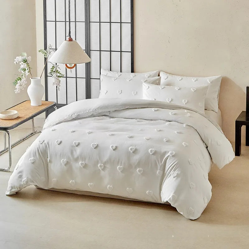 Heart Shape Fluffy Duvet Cover Set All Seasons Bedding Set with Quilt Cover and Pillowcase Double Queen Comforter Cover Set