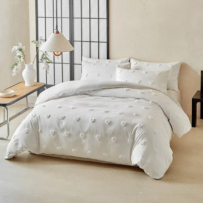 Heart Shape Fluffy Duvet Cover Set All Seasons Bedding Set with Quilt Cover and Pillowcase Double Queen Comforter Cover Set