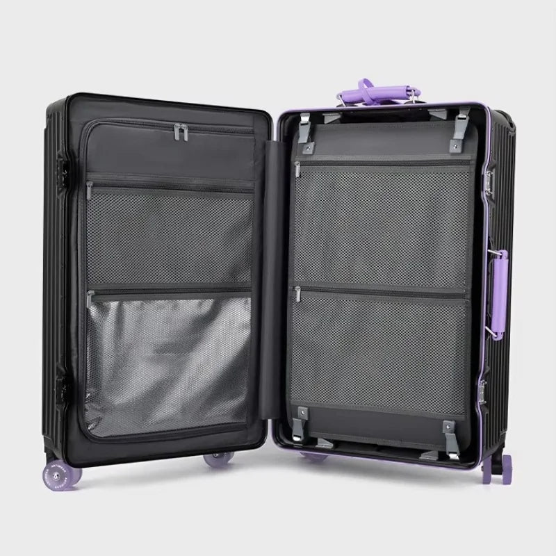 BunnyFly Wide Handlebar Travel Trolley Suitcase with Colorful Silent Wheels TSA Lock Rolling Luggage Large Capacity PC Material