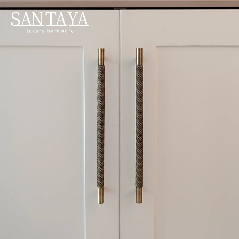Santaya Brass Diamond-cut Cross Knurl Pattern Antique Kitchen Cabinet Handles Wardrobe Pull T-bar Knobs