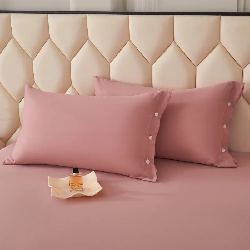 New 100% Cotton High-quality Solid-color Quilt Cover and Two Pillowcases Set Soft Skin-friendly and Breathable