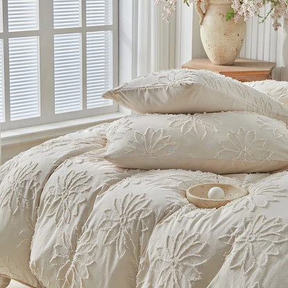 Luxury Beige Duvet Cover Set with Pillowcase Full/Queen Size Boho Microfiber Bedding Set for All Seasons Chic Comforter Cover