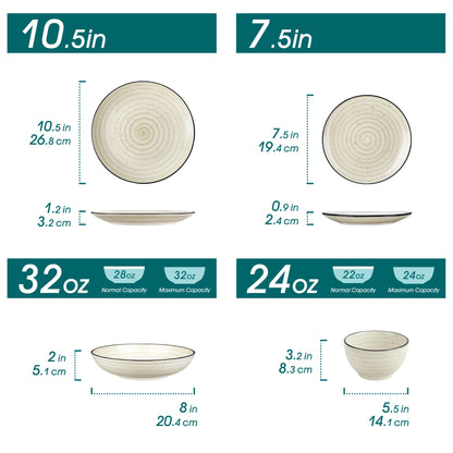 vancasso 24/48 Piece Beige Plates Dinner Sets Ceramic Dinnerware Sets Handpainted Spiral With 6 Dinner Plate/Dessert/Soup/Bowl