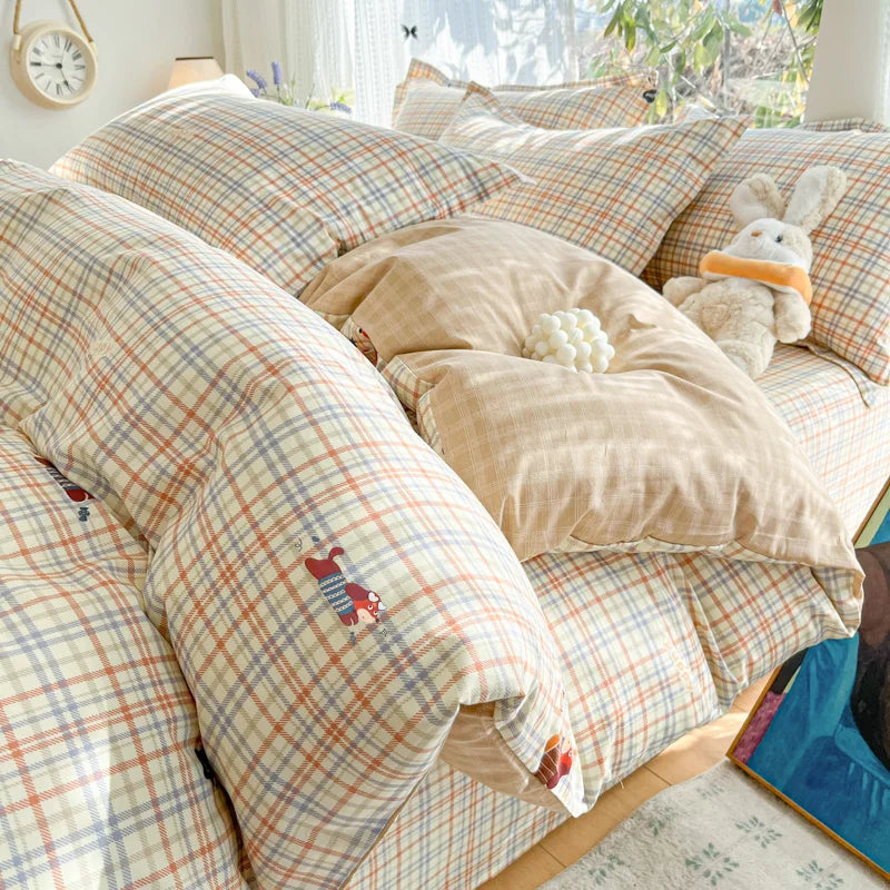 100 % Cotton Duvet Cover Set Bedding Set Striped Cute Dog Design Duvet Cover Pillowsham Comfort Breathable Fade Resistant
