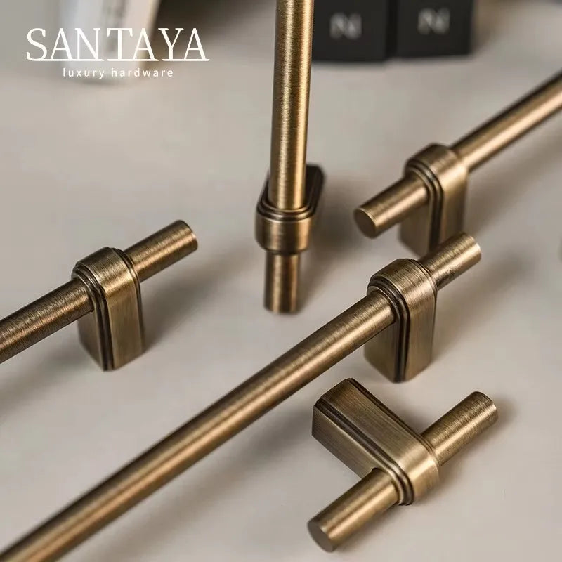 Santaya Solid Brass Cabinet Handle and Knob Drawer Knobs T Bar Bedroom Kitchen Handle Hardware / Drawer Pulls Antique Bronze