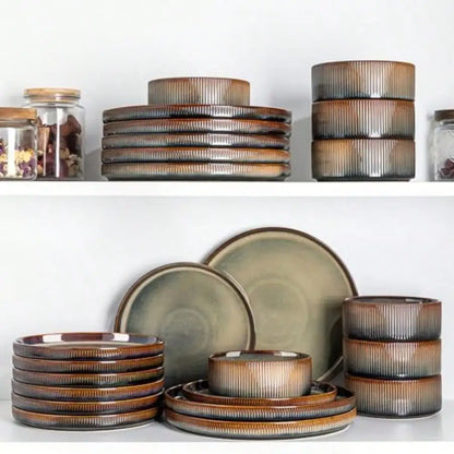 TheTerra Ceramic Dinnerware Set For 4, 12-Piece Plates And Bowls Set Lightweight Porcelain Dish Set, Scratch Resistant, Oven And Microwave And Dishwasher , Cocoa Mocha
