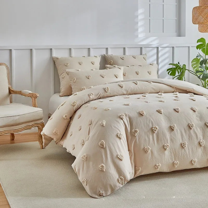 Heart Shape Fluffy Duvet Cover Set All Seasons Bedding Set with Quilt Cover and Pillowcase Double Queen Comforter Cover Set
