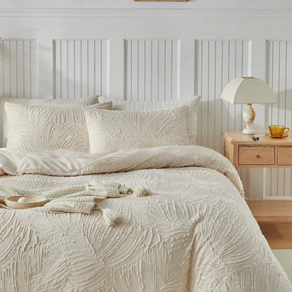 Luxury Beige Duvet Cover Set with Pillowcase Full/Queen Size Boho Microfiber Bedding Set for All Seasons Chic Comforter Cover