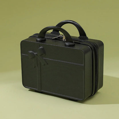 New Bow Embossed Design Makeup Case Solid Color 14 Inch Luggage Mini Portable Hand Suitcase Cosmetic Storage Box For Women