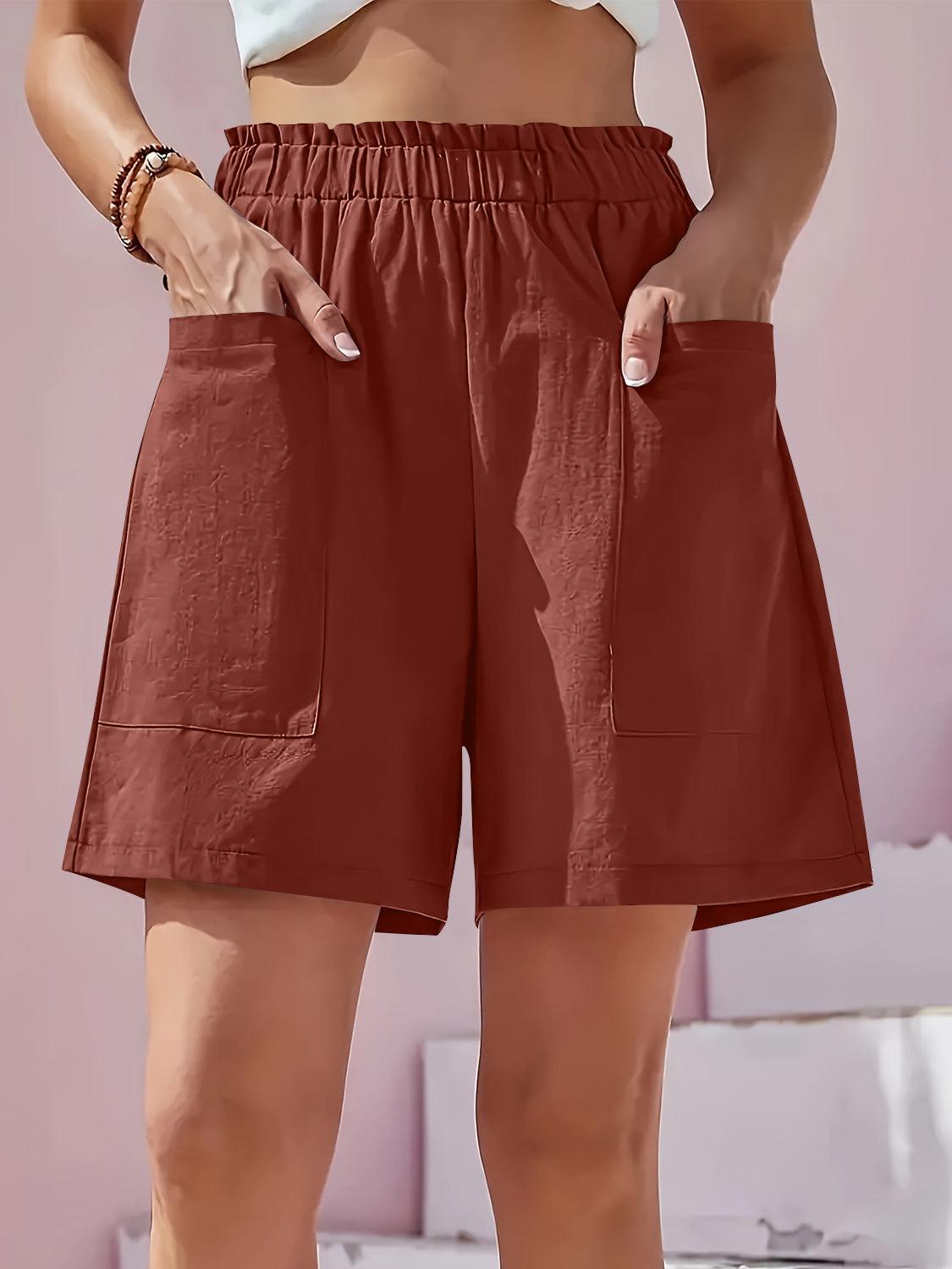 Full Size Pocketed Elastic Waist Shorts - Blu Lotus Boutique