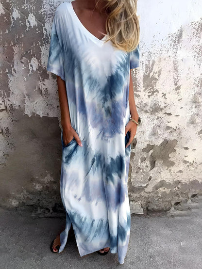 Full Size Pocketed Tie-Dye Short Sleeve Dress - Blu Lotus Boutique