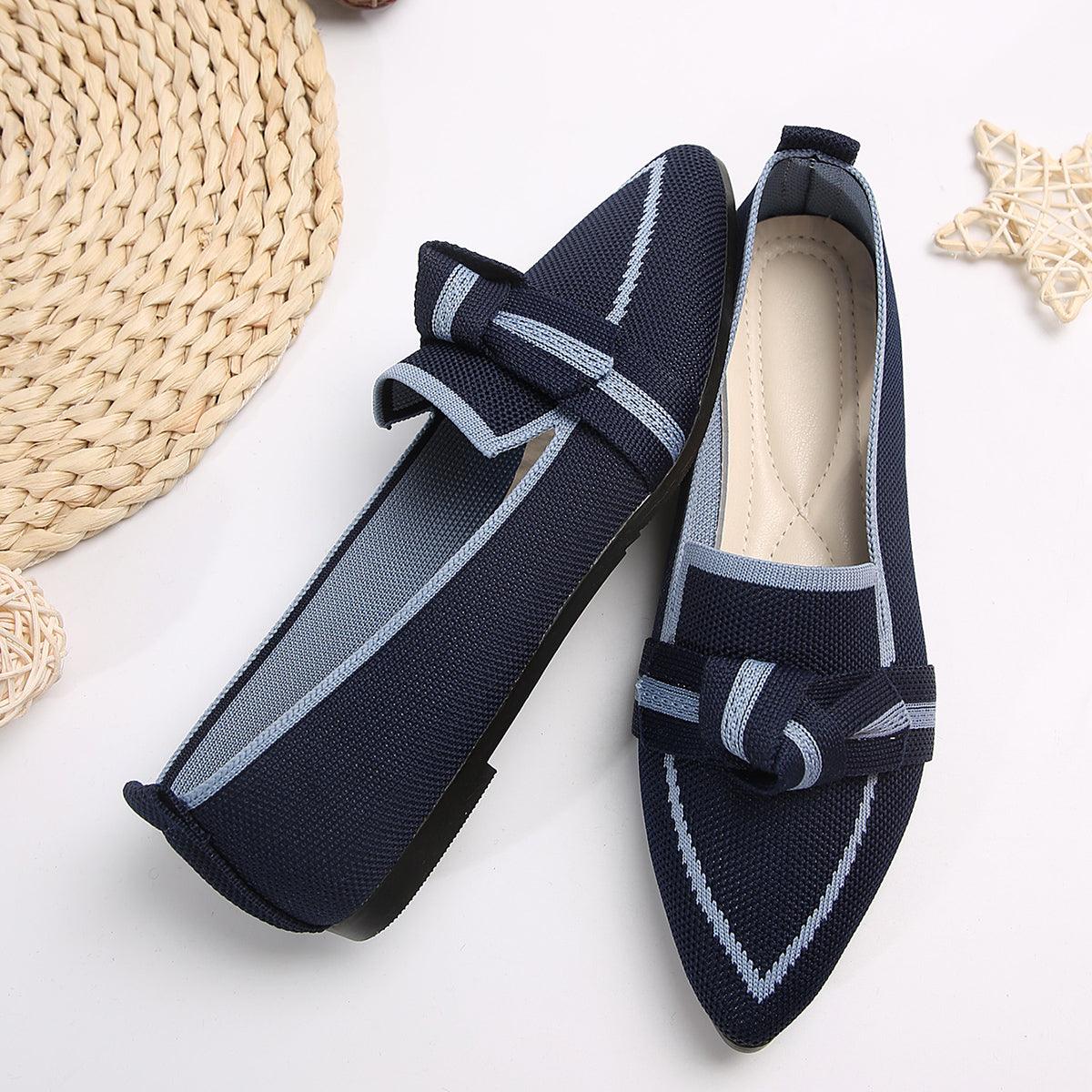 Bow Contrast Trim Point Toe Loafers - Blu Lotus Boutique