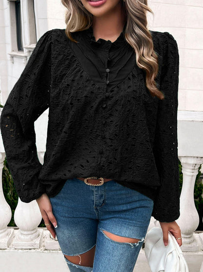 Devine Frill Round Neck Long Sleeve Shirt - Blu Lotus Boutique