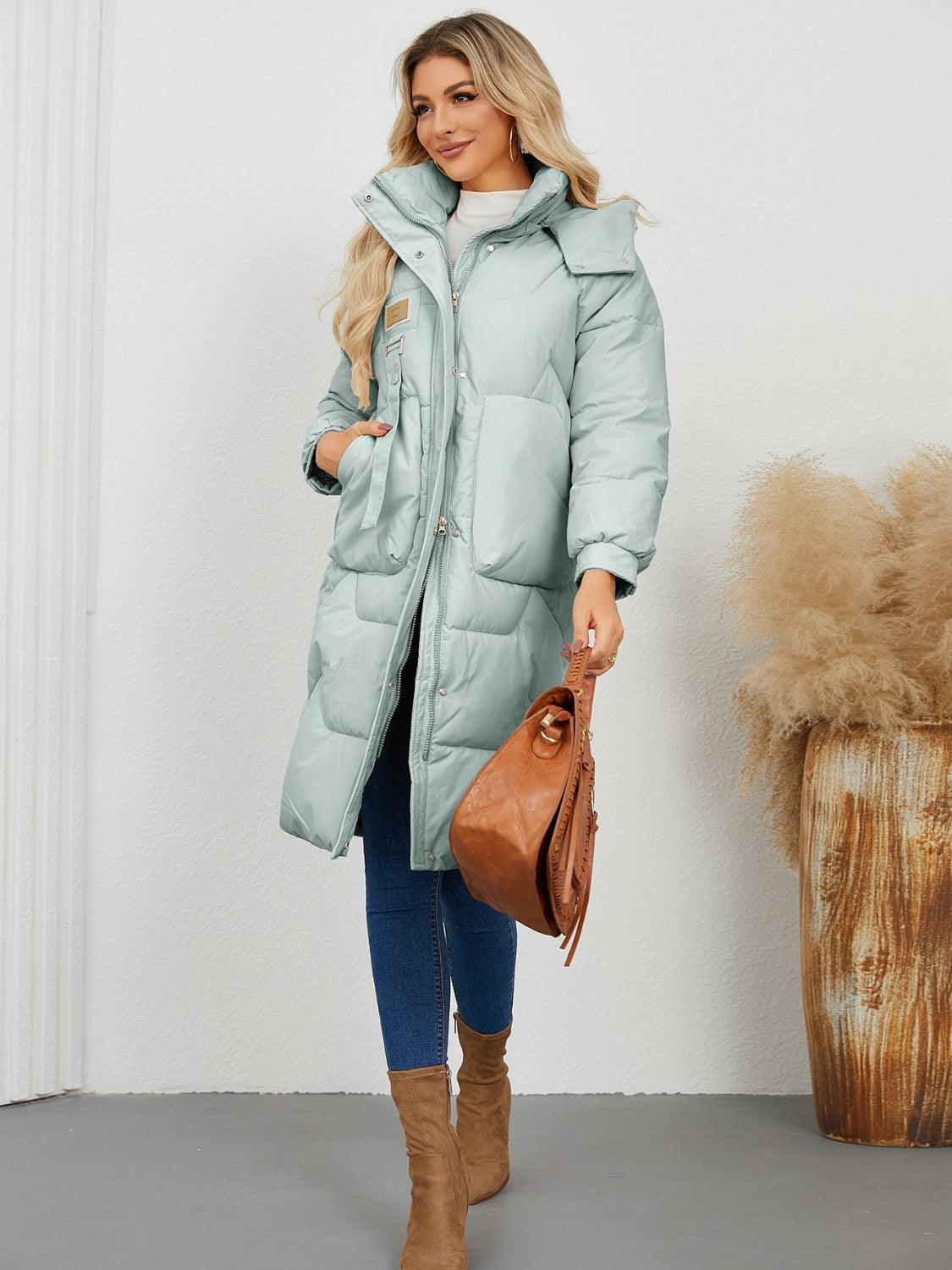 Long Sleeve Longline Hooded Winter Coat - Blu Lotus Boutique