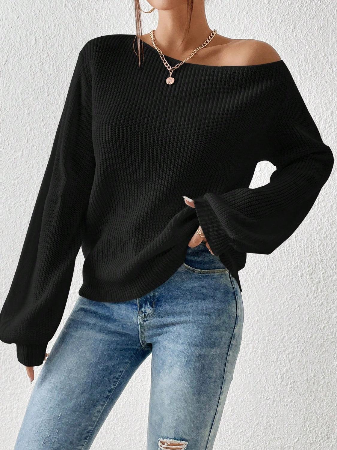 Honey Single Shoulder Long Sleeve Sweater - Blu Lotus Boutique