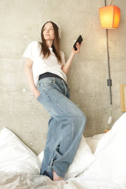 Adjustable Hem Knit Band Wide Leg Jeans - Blu Lotus Boutique