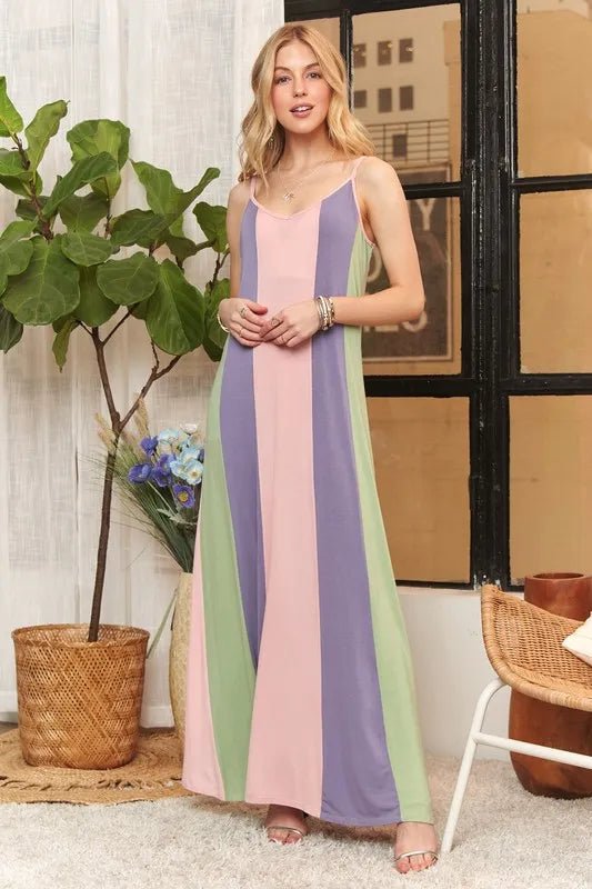 ADORA Color Block Sleeveless Maxi Cami Dress - Blu Lotus Boutique