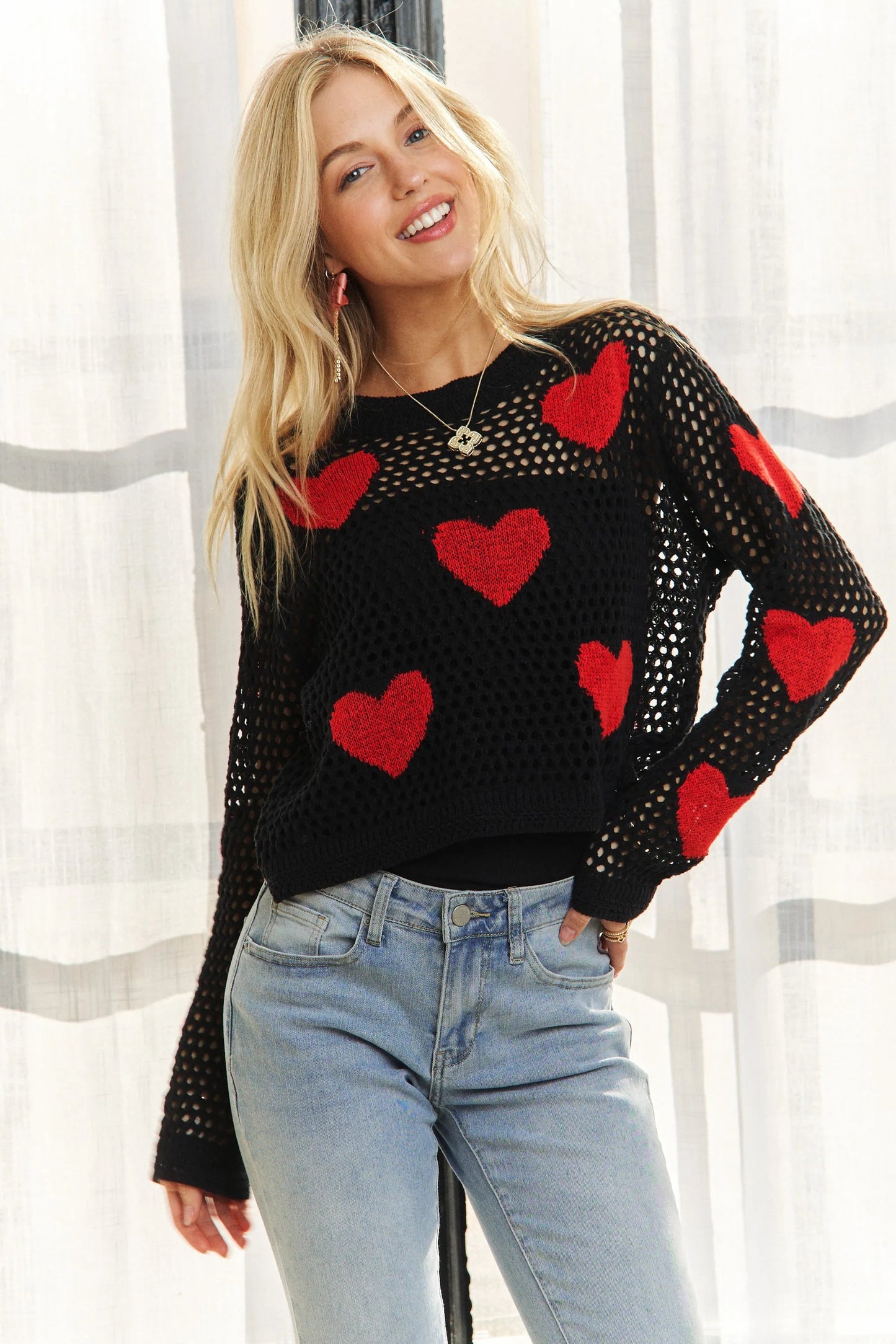 ADORA Heart Pattern Knit Top - Blu Lotus Boutique
