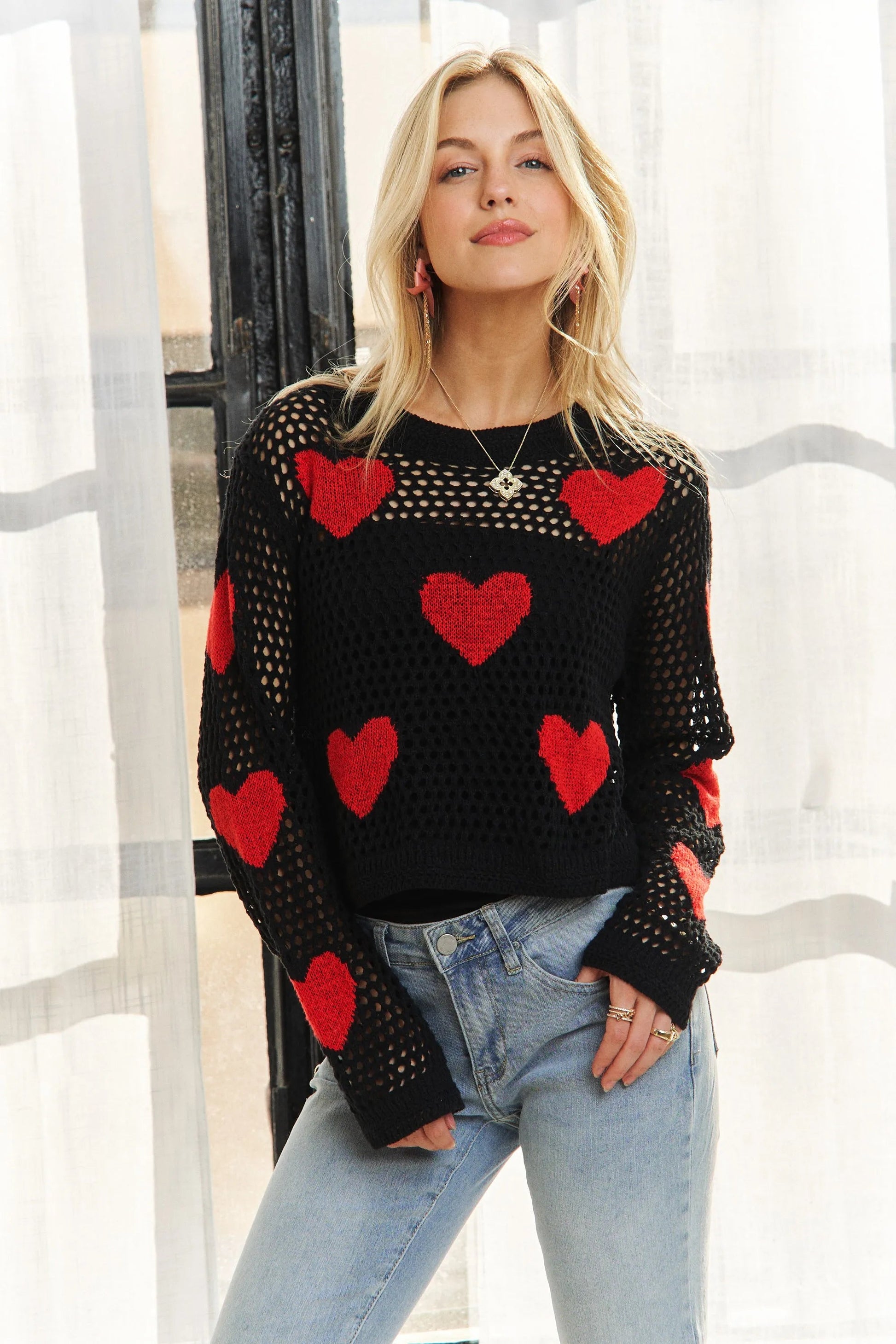 ADORA Heart Pattern Knit Top - Blu Lotus Boutique