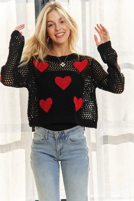ADORA Heart Pattern Knit Top - Blu Lotus Boutique