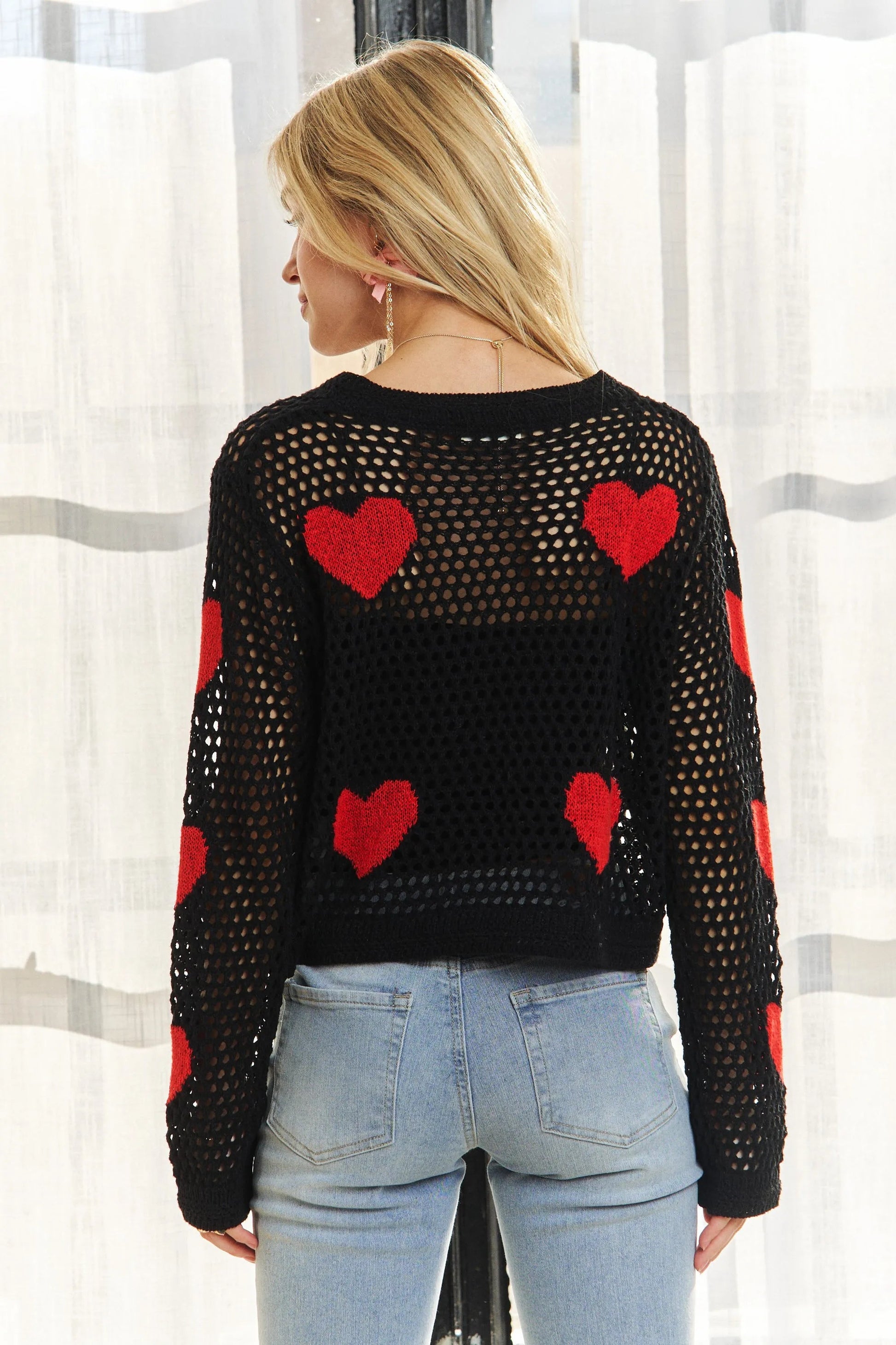 ADORA Heart Pattern Knit Top - Blu Lotus Boutique