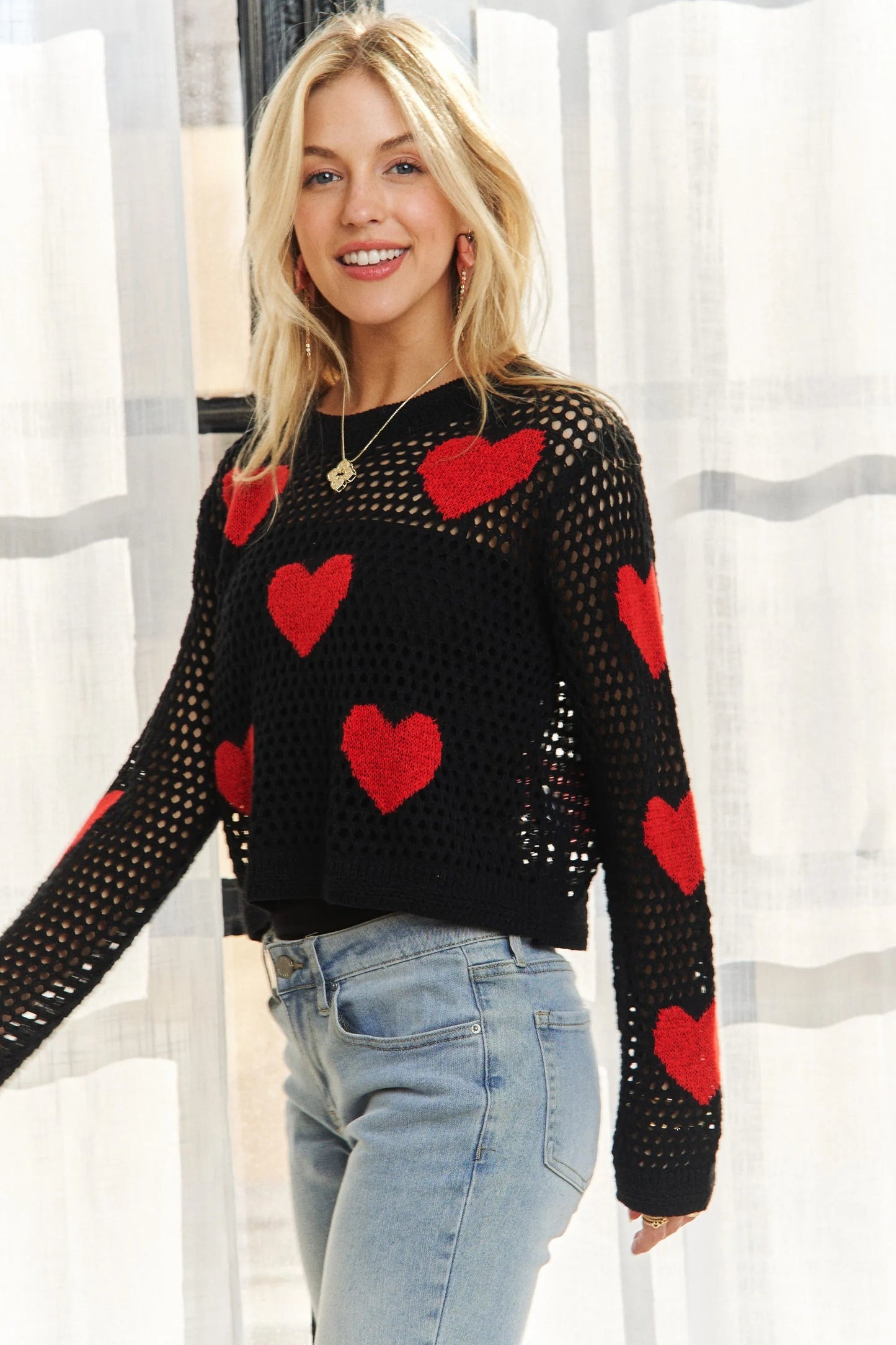 ADORA Heart Pattern Knit Top - Blu Lotus Boutique