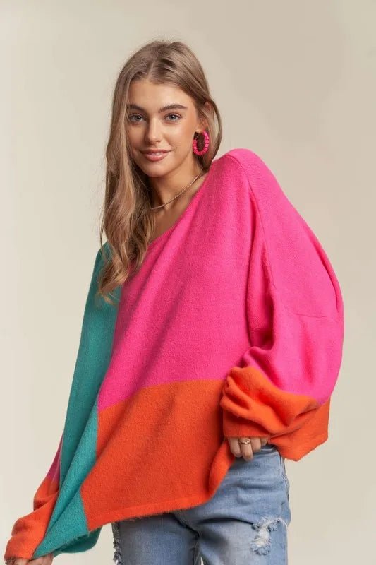 ADORA Loose Fit Colorblock Sweater - Blu Lotus Boutique