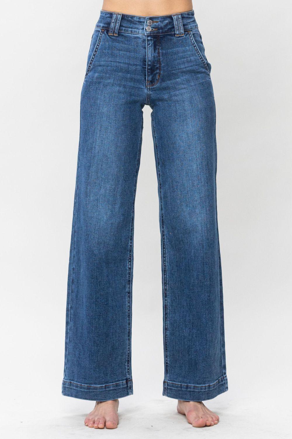 Judy Blue Full Size Double Button Wide Leg Jeans - Blu Lotus Boutique