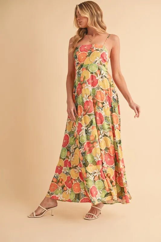Aemi + Co Fruit Print Square Neck Maxi Cami Dress - Blu Lotus Boutique