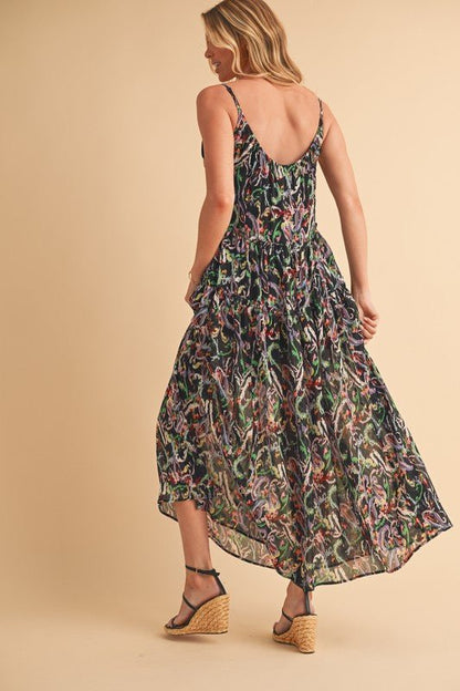 Aemi + Co Printed V - Neck Frill Tiered Cami Dress - Blu Lotus Boutique