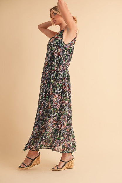 Aemi + Co Printed V - Neck Frill Tiered Cami Dress - Blu Lotus Boutique