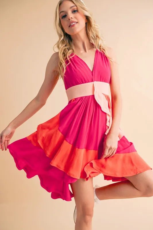 Aemi+Co Ruffled Color Block Sleeveless Mini Dress - Blu Lotus Boutique